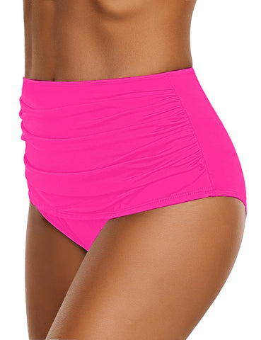 Hot Pink  High Waist Ruched Swim Bottom