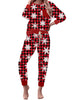 Front view of model wearing Red Checkered Snowflake Long Sleeves Drawstring Jogger Loungewear Set