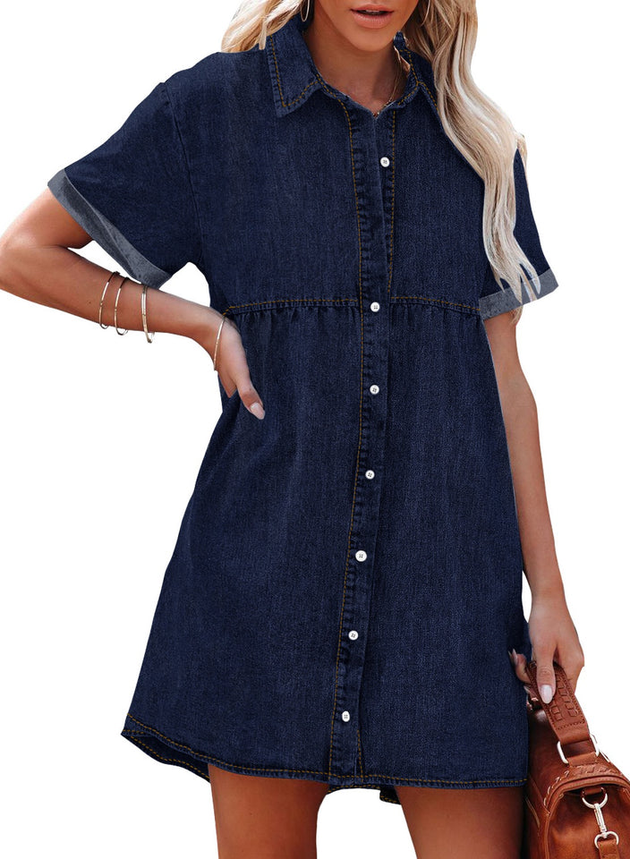 Twilight Blue Women's Short Sleeve Button Down Flowy Tiered Babydoll D Lookbook Store Twilight Blue Women's Short Sleeve Button Down Flowy Tiered Babydoll D Lookbook Store