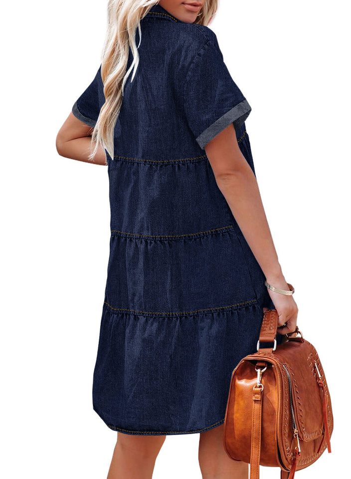 green emerald velvet dress Dirty Blue Puff Sleeve Half Zipper Denim Flowy Dress – The Rusted Nail  Boutique main image 1