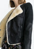 Faux Fur Moto Jacket - Black - Faux Fur Lapel