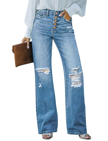 High Waisted Ripped Flare Jeans for Women Distressed Bell Bottom Jeans Wide Leg Pants