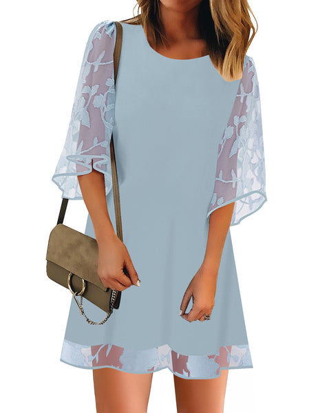 3/4 Sleeve Dress for Women Shift Cute Summer Tunic Floral Lace Dresses