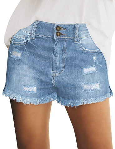 Women's Casual Mid Rise Ripped Denim Shorts Frayed Raw Hem Jeans