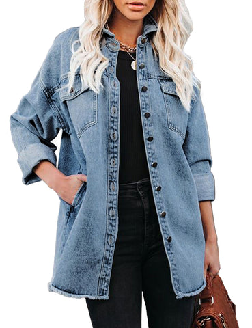 Thousand Oceans Blue Button Down Tunic Denim Shirt Jacket