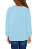 Back view of model wearing light blue plain color crew neckline pullover girls' top