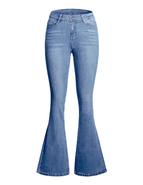 Light Blue Mid-Waist Wide Leg Flared Denim Jeans