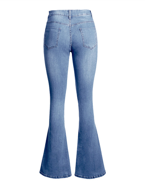 Light Blue Mid-Waist Wide Leg Flared Denim Jeans