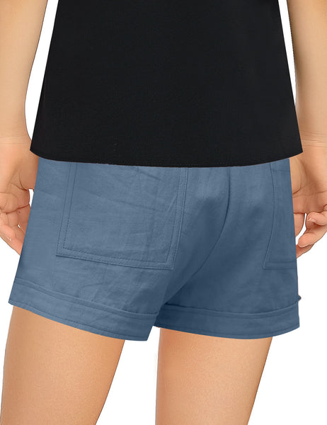 Girl's Summer Elastic Waist Casual Pocket Solid Shorts 6-13 Years