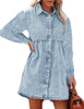 Long Sleeve Denim Dress for Women Jean Dress Button Down Casual Babydoll Denim Shirt Dress