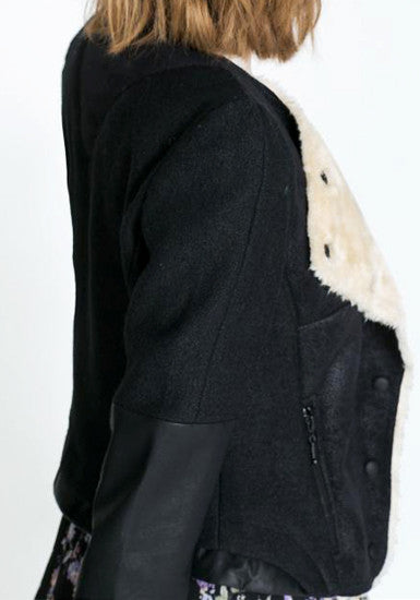 Faux Fur Moto Jacket - Black - PU Leather Outwear
