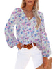 Model wearing blue long sleeves V-neckline floral-print boho blouse