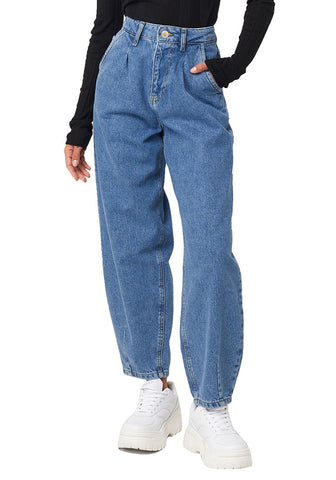 Blue High-Waist Loose Denim Mom Jeans