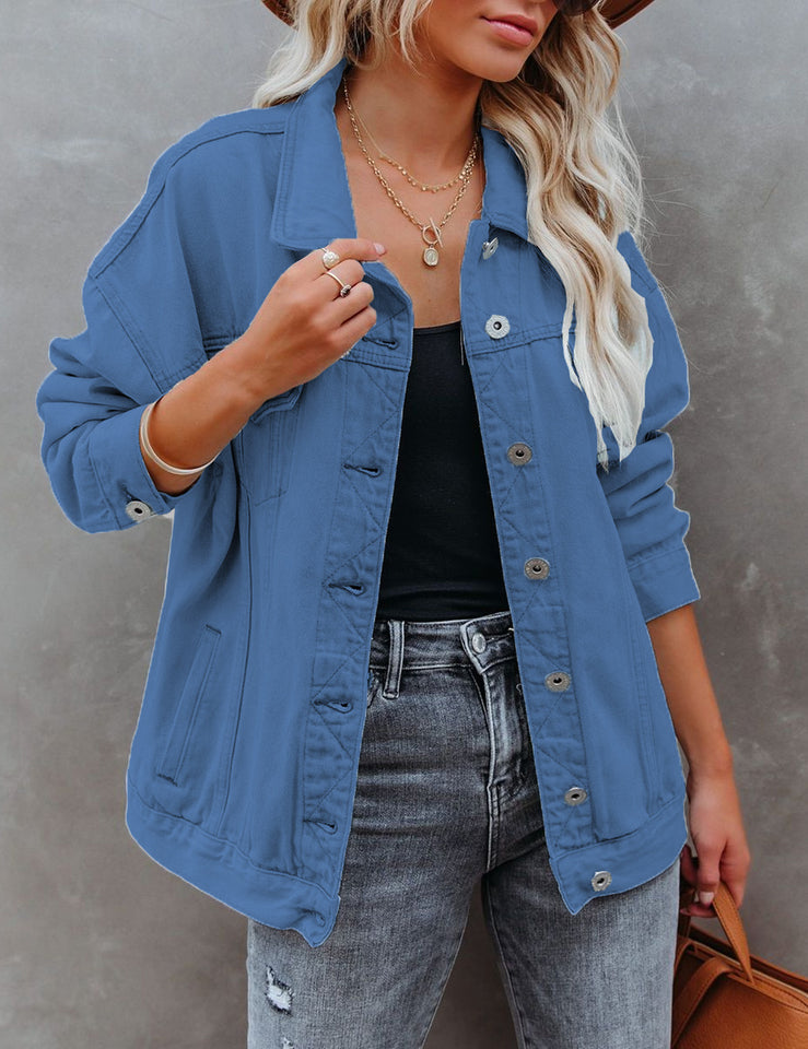 Blue Drop Shoulder Button-Down Vintage Denim Jacket – Lookbook Store