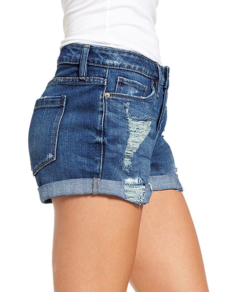 LookbookStore Women's High Waisted Rolled Hem Distressed Jeans Ripped Denim Shorts