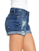 LookbookStore Women's High Waisted Rolled Hem Distressed Jeans Ripped Denim Shorts