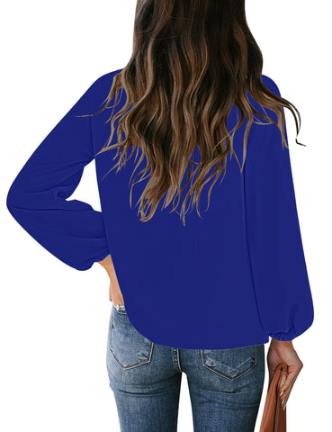 Navy Blue V-Neckline Bishop Sleeves Loose Fit Women's Top