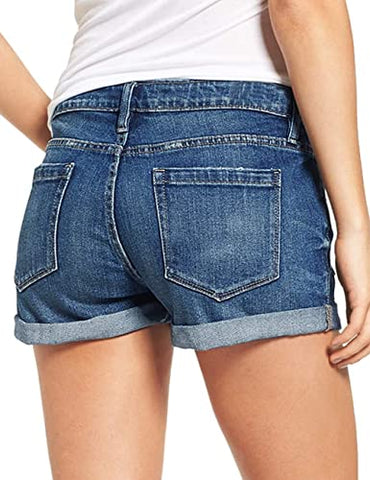 Women's High Waisted Rolled Hem Distressed Jeans Ripped Denim Shorts