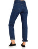 Back view model wearing Deep Blue Rolled Hem Distressed Casual Denim Boyfriend Jeans 