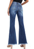Back view of model wearing Deep Blue Ripped-Waist Rise Flared Denim Jeans
