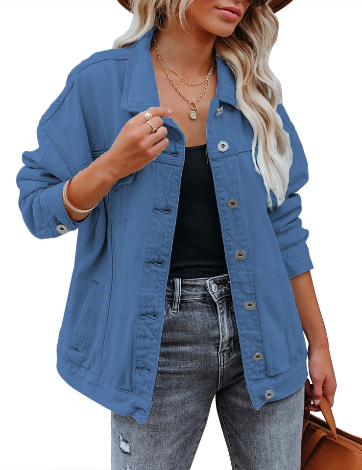 Blue Drop Shoulder Button-Down Vintage Denim Jacket – Lookbook Store