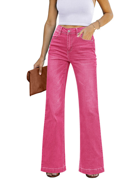 Pink Mid-Waisted Stretchable Straight Leg Denim Jeans
