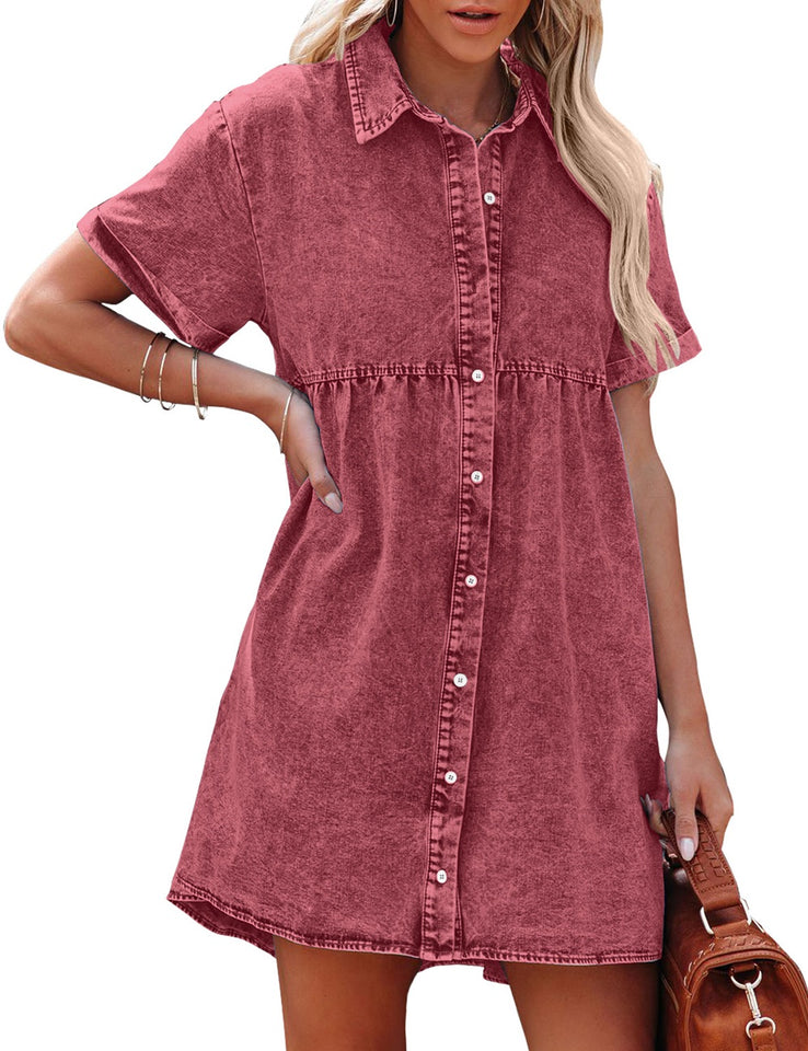 Baroque Rose Women's Short Sleeve Button Down Flowy Tiered Babydoll De –  Lookbook Store