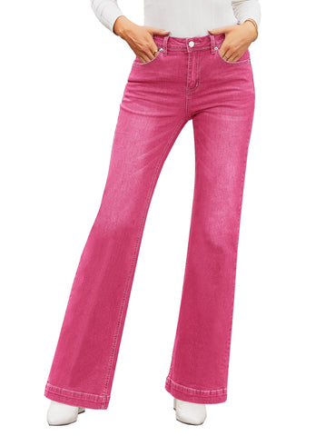 Pink Mid-Waisted Stretchable Straight Leg Denim Jeans
