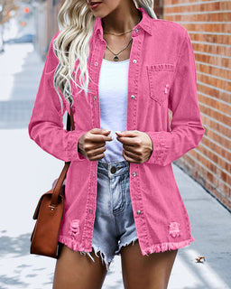 LTS Tall Bleach Blue Distressed Denim Shirt  Long Tall Sally