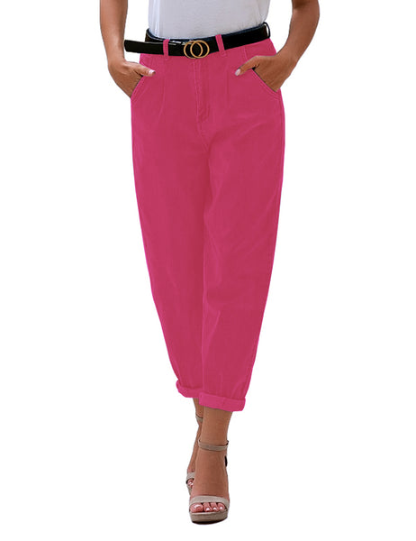 Pink Womens Tapered Pants Mom Jeans Trendy Jeans