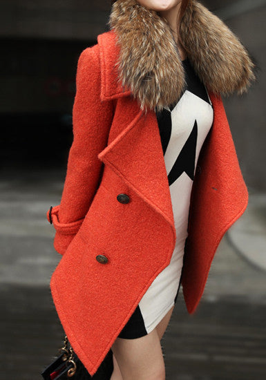 Detachable Faux Fur Collar Coat - Orange ,  - Lookbook Store, Lookbook Store
 - 4