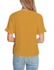 Yellow Breasted Flutter Sleeves Wide V-Neck Top