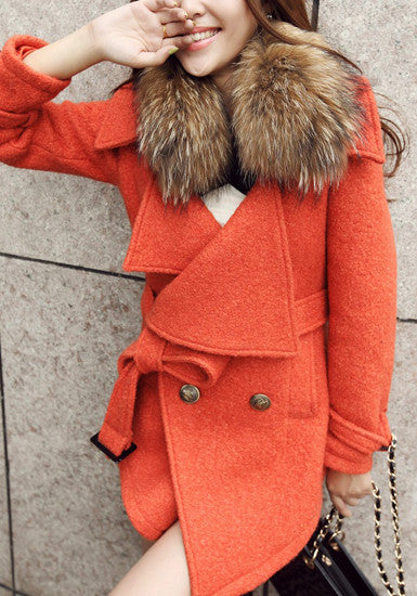 Detachable Faux Fur Collar Coat - Orange ,  - Lookbook Store, Lookbook Store
 - 5