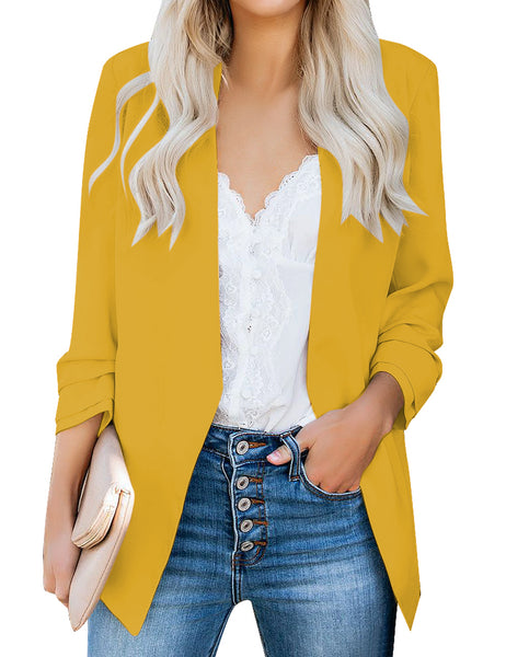 Yellow Women's Open Front Business Casual Pockets Work Office Blazer Jacket Suit