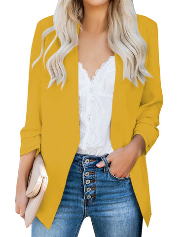Yellow Women's Open Front Business Casual Pockets Work Office Blazer Jacket Suit