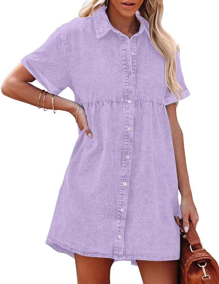 Digital Lavender Women's Short Sleeve Button Down Flowy Tiered Babydol –  Lookbook Store
