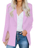 Model wearing lavender lapel front-button side-pockets blazer