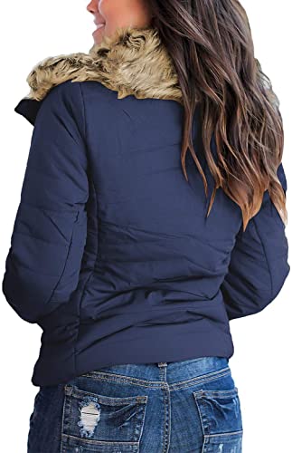 Women's Faux Fur Hooded Zip Quilted Puffer Jacket Lapel Parka Coat