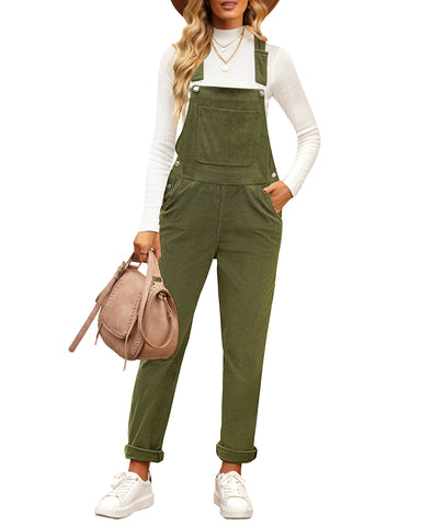 Winter Moss Womens Overalls Corduroy Bib Adjustable Straps Fashion Jumpsuit Overall for Women with Pocket
