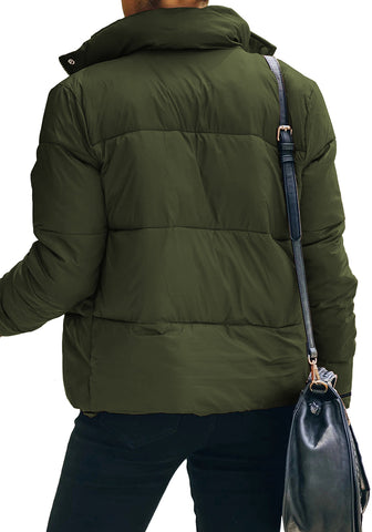 Army Green Quilted Zip-Up Puffer Jacket