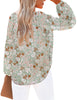 Back view of model wearing green long sleeves V-neckline floral-print boho blouse