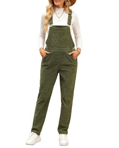 Winter Moss Womens Overalls Corduroy Bib Adjustable Straps Fashion Jumpsuit Overall for Women with Pocket