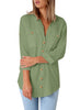 Model wearing Mint Green Long Cuffed Sleeves Lapel Button-Up Blouse