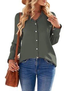 Womens Business Casual Tops Work Blouses Button Down Long Sleeve