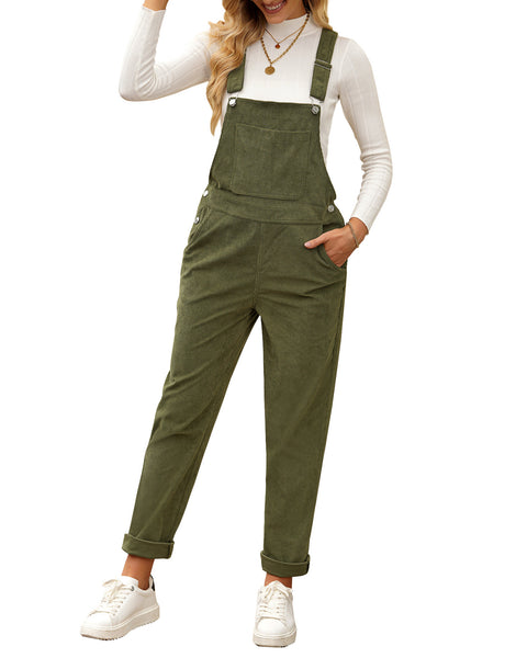 Womens Overalls Corduroy Bib Adjustable Straps Fashion Jumpsuit Overall for Women with Pocket