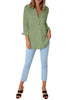 Full front view of model wearing Mint Green Long Cuffed Sleeves Lapel Button-Up Blouse