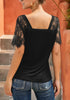 Back view of black crochet lace short sleeves V-neckline top