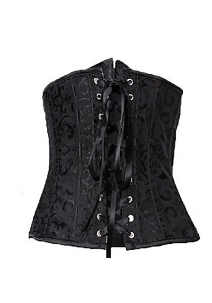 Back view of black steel boned corset