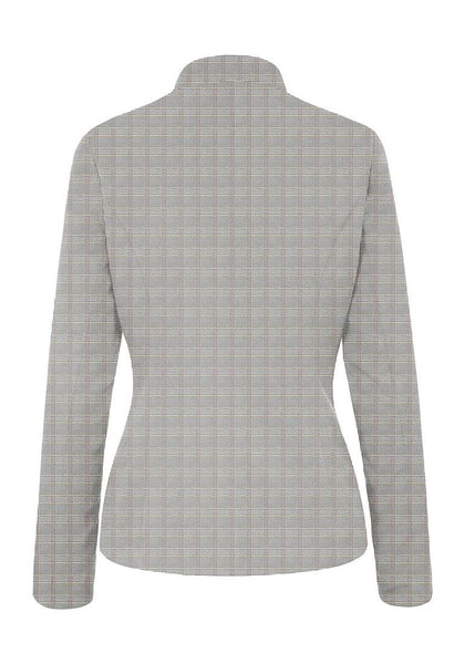 Back view of light grey stand collar open-front blazer's image