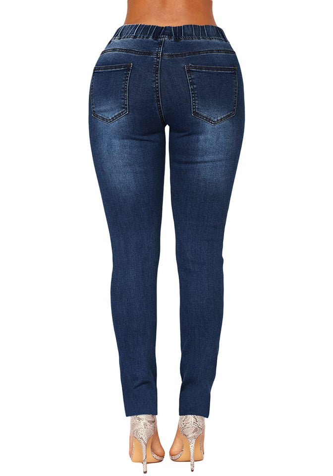 Ella Ripped High Waist Skinny Jeans-Dark Blue | Impoze Style™